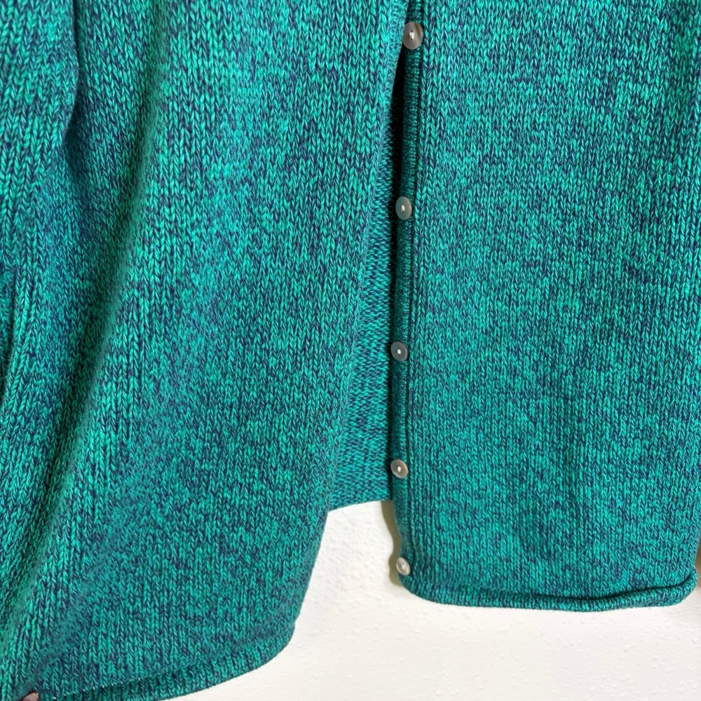 L.L. Bean 100% cotton vintage 90s Teal blue Crewneck Button Cardigan sweater L - Picture 2 of 6